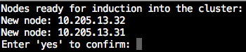 Terminal prompt showing node IP addresses and asking the user to enter ‘yes’ to confirm cluster initialization