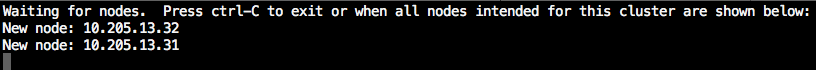 Terminal output showing nodes ready for cluster induction with node IP addresses listed