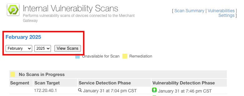AcuVigil Internal Scans App scan date scope