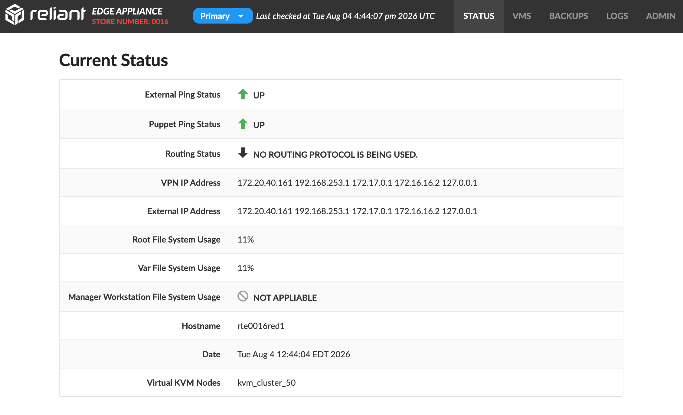 The RLSI Status tab