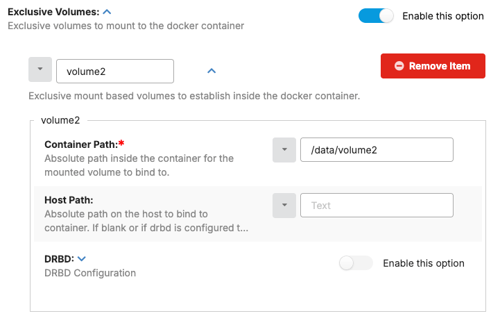 Exclusive Volumes hash in SC//Reliant Platform Manager