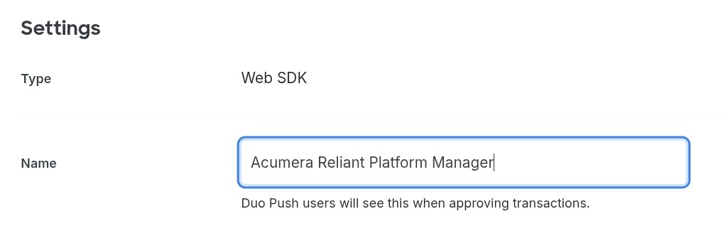 Duo Web SDK application settings