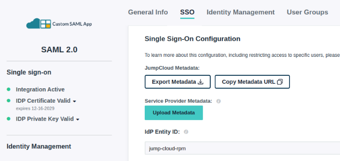 JumpCloud IdP Metadata