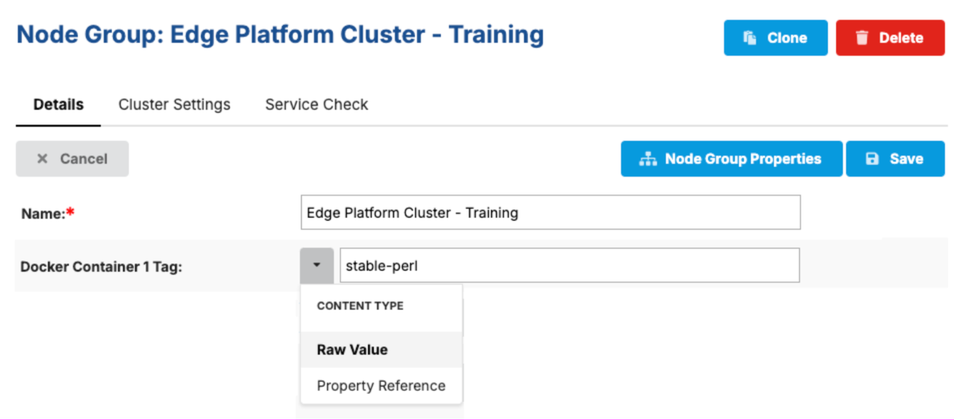 Node Group Properties - Docker Container 1 Tag