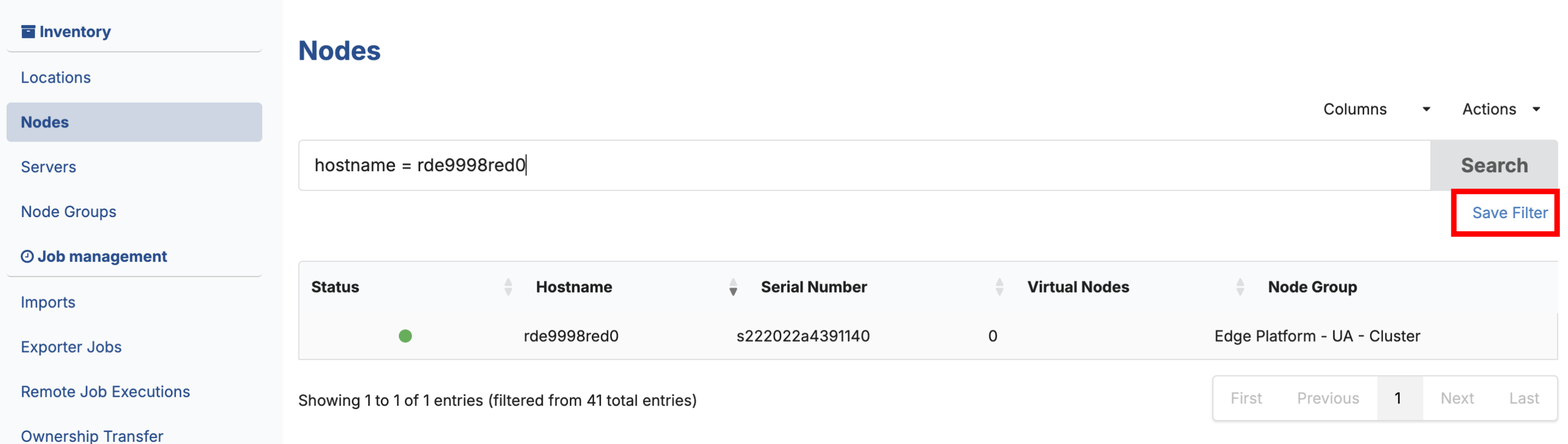 Running an RQL search on the Nodes list before saving it as a filter